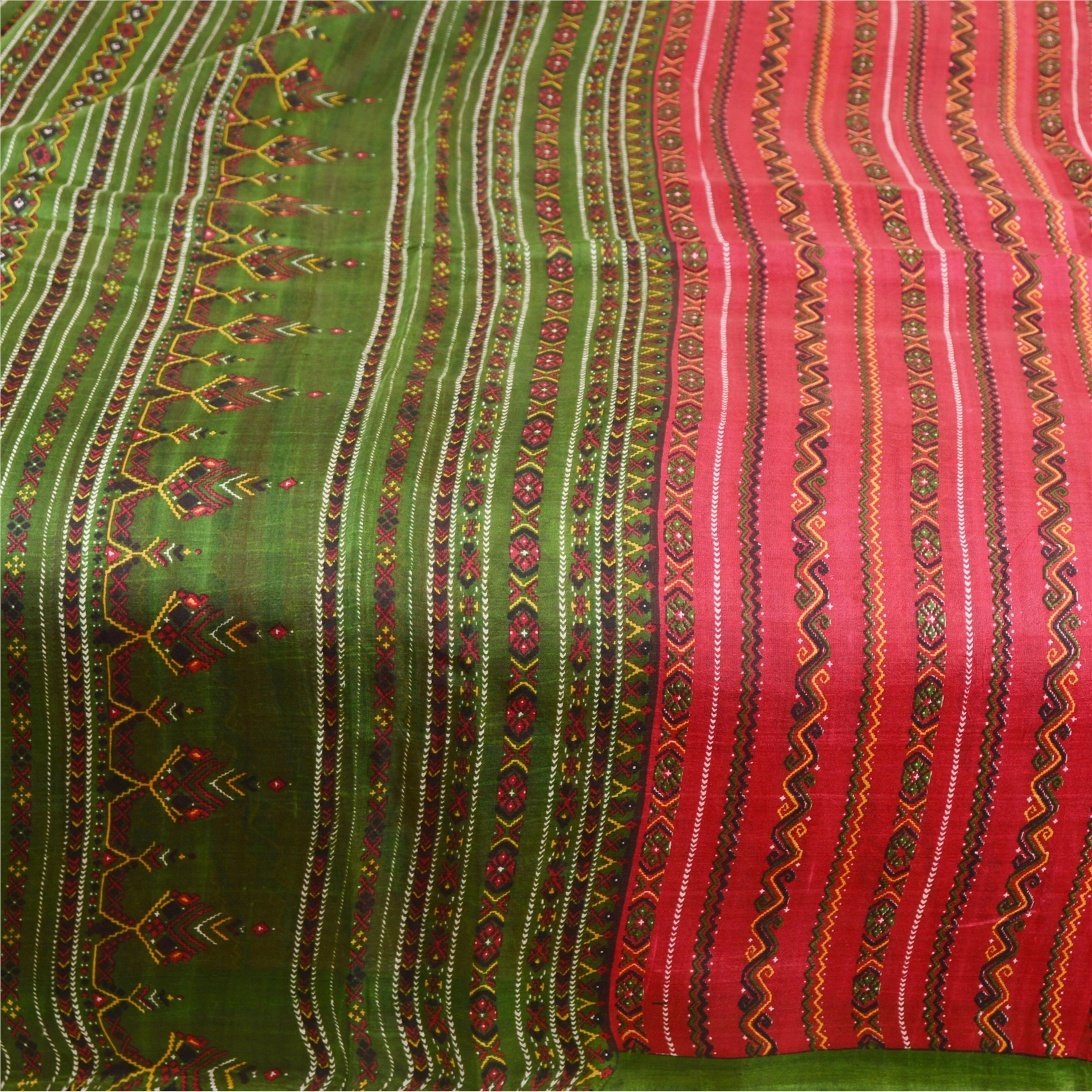 Sanskriti Vintage Sarees Dark Red 100% Pure Silk Printed Sari 5Yd Craft Fabric, PR-61934-Dark Red-Pure Silk-3