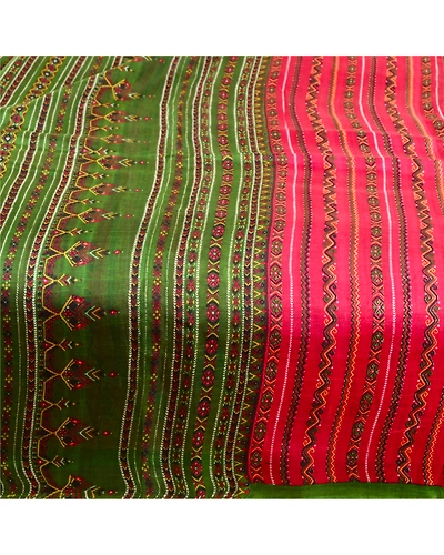 Sanskriti Vintage Sarees Dark Red 100% Pure Silk Printed Sari 5Yd Craft Fabric, PR-61934-Dark Red-Pure Silk-3