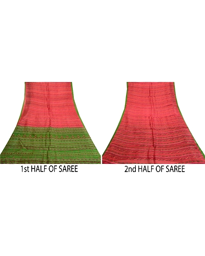 Sanskriti Vintage Sarees Dark Red 100% Pure Silk Printed Sari 5Yd Craft Fabric, PR-61934-Dark Red-Pure Silk-4