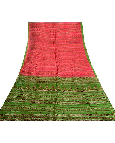 Sanskriti Vintage Sarees Dark Red 100% Pure Silk Printed Sari 5Yd Craft Fabric, PR-61934-Dark Red-Pure Silk-7