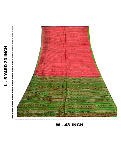 Sanskriti Vintage Sarees Dark Red 100% Pure Silk Printed Sari 5Yd Craft Fabric, PR-61934-Dark Red-Pure Silk-8
