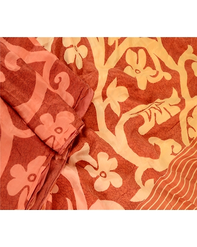 Sanskriti Vintage Sarees Brown 100% Pure Silk Printed Sari 5Yd Soft Craft Fabric, PR-61935-Brown-Pure Silk-1
