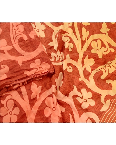 Sanskriti Vintage Sarees Brown 100% Pure Silk Printed Sari 5Yd Soft Craft Fabric, PR-61935-Brown-Pure Silk-2