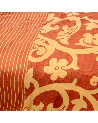 Sanskriti Vintage Sarees Brown 100% Pure Silk Printed Sari 5Yd Soft Craft Fabric, PR-61935-Brown-Pure Silk-3