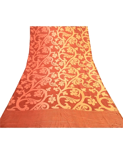 Sanskriti Vintage Sarees Brown 100% Pure Silk Printed Sari 5Yd Soft Craft Fabric, PR-61935-Brown-Pure Silk-7