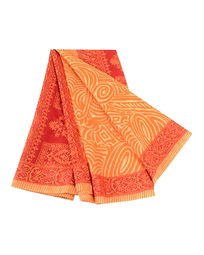 Sanskriti Vintage Sarees Orange-Red Pure Silk Printed Sari Soft Craft Fabric, PR-61949-Orange &amp; Red-Pure Silk-6