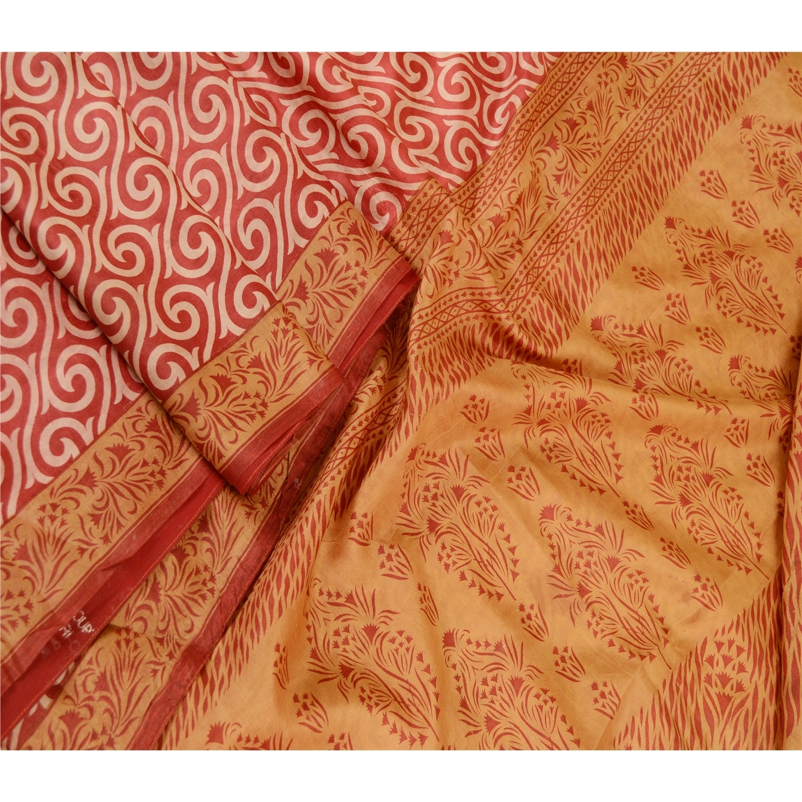 Sanskriti Vintage Sarees Red 100% Pure Silk Printed Sari Soft 5Yd Craft Fabric, PR-61950-Red-Pure Silk-1