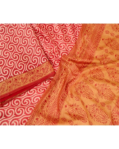 Sanskriti Vintage Sarees Red 100% Pure Silk Printed Sari Soft 5Yd Craft Fabric, PR-61950-Red-Pure Silk-2