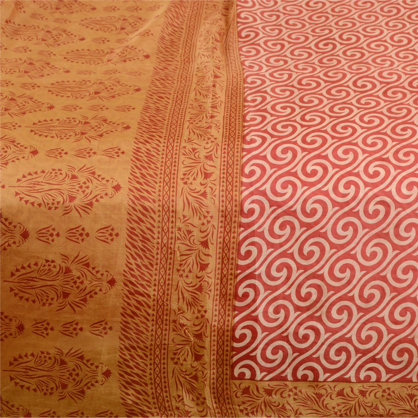 Sanskriti Vintage Sarees Red 100% Pure Silk Printed Sari Soft 5Yd Craft Fabric, PR-61950-Red-Pure Silk-3