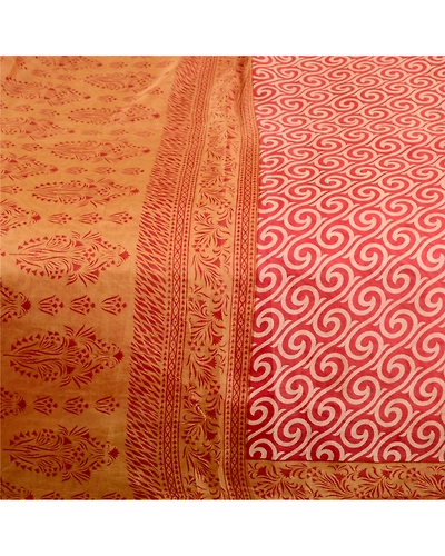 Sanskriti Vintage Sarees Red 100% Pure Silk Printed Sari Soft 5Yd Craft Fabric, PR-61950-Red-Pure Silk-3
