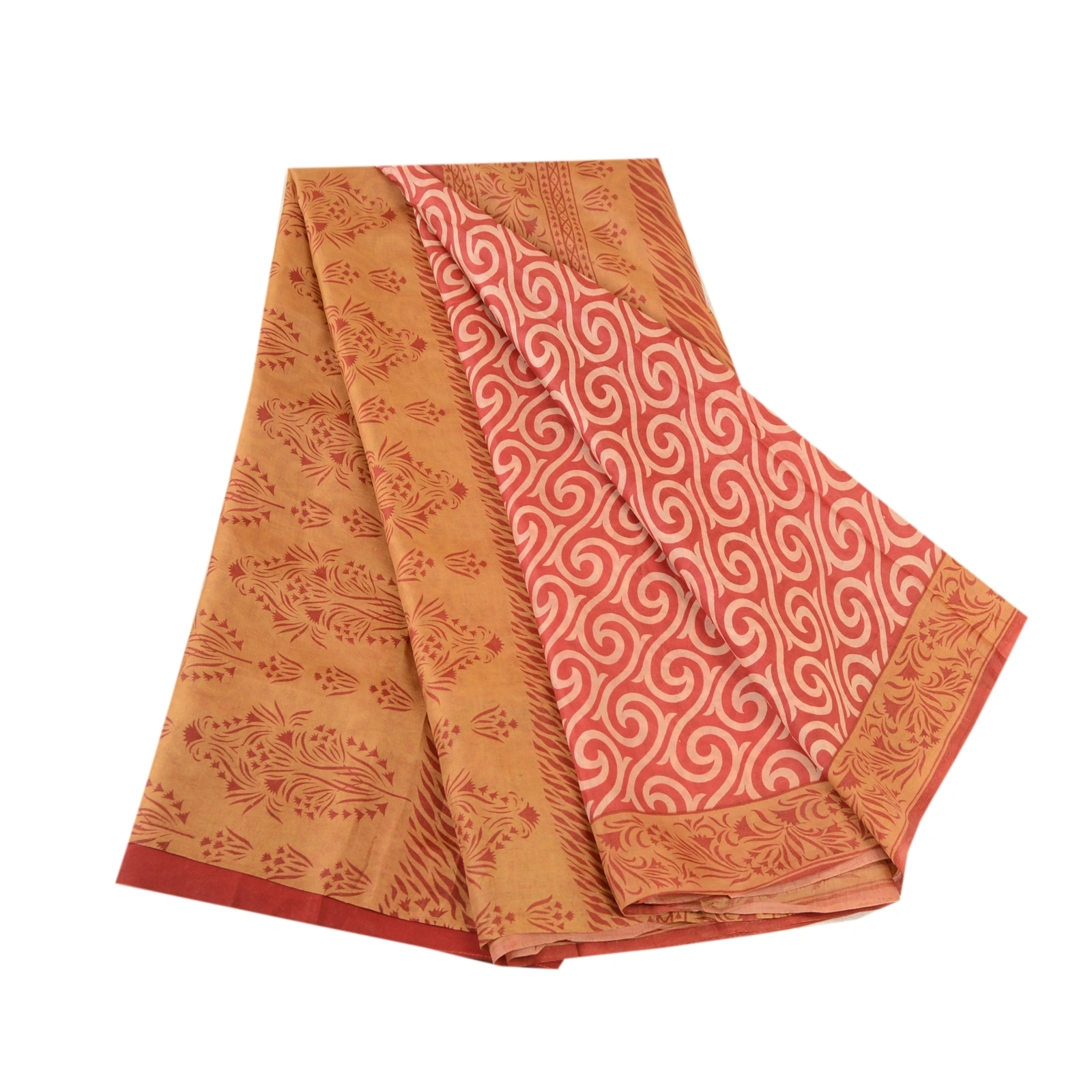 Sanskriti Vintage Sarees Red 100% Pure Silk Printed Sari Soft 5Yd Craft Fabric, PR-61950-Red-Pure Silk-6