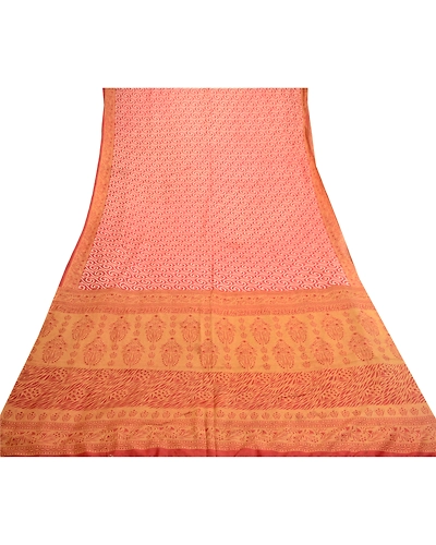 Sanskriti Vintage Sarees Red 100% Pure Silk Printed Sari Soft 5Yd Craft Fabric, PR-61950-Red-Pure Silk-7
