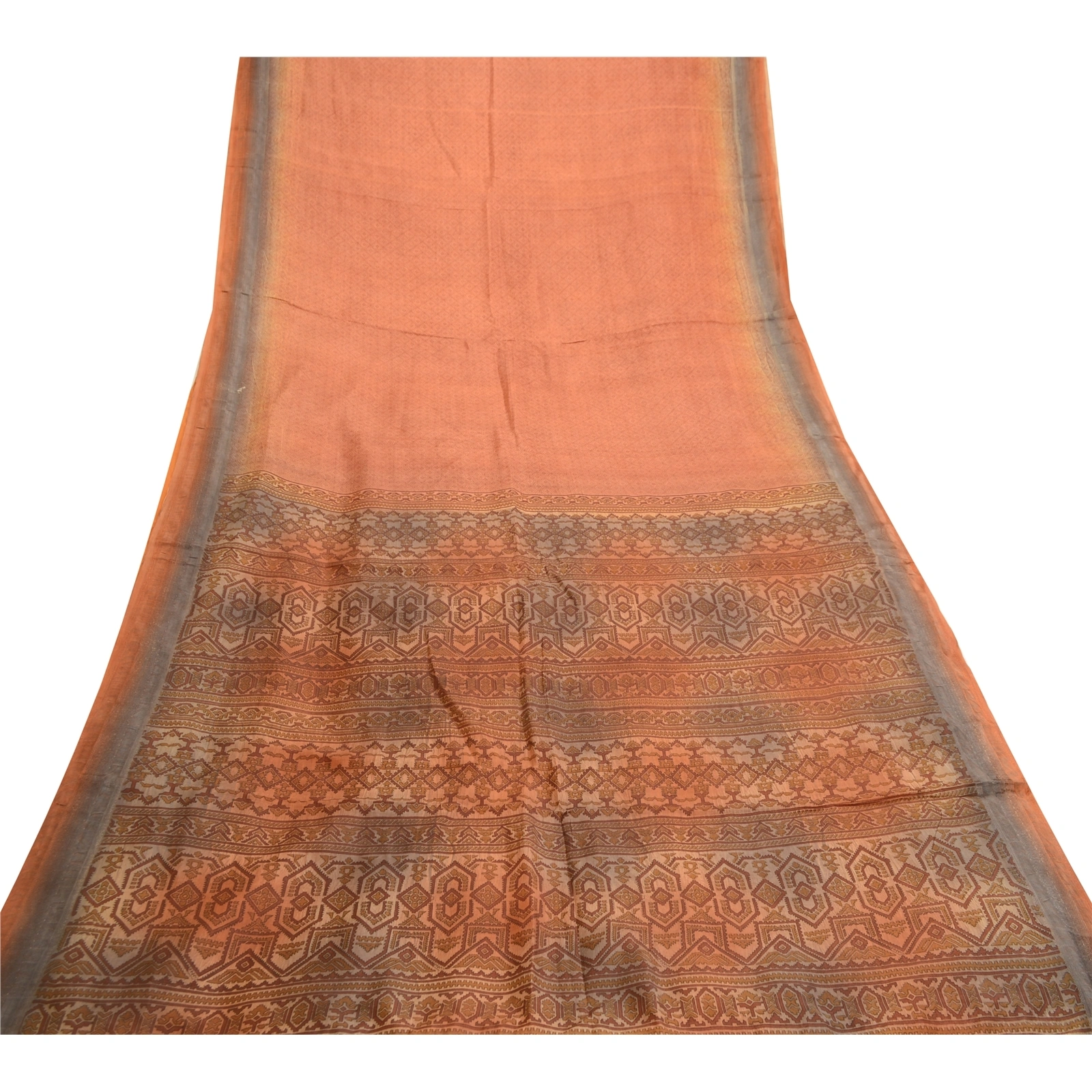 Sanskriti Vintage Sarees Orange Indian Pure Silk Printed Sari 5Yd Craft Fabric, PR-61953-Orange-Pure Silk-7