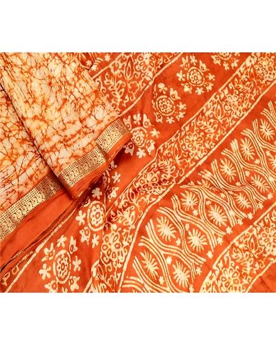 Sanskriti Vintage Sarees Brown Batik Printed Zari Border Pure Silk Sari Fabric, PR-61981-Brown-Pure Silk-1