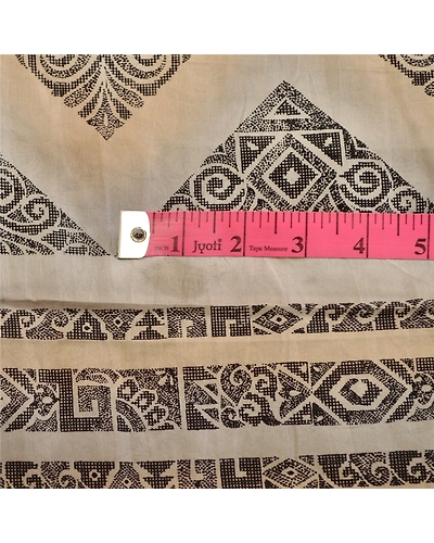 Sanskriti Vintage Sarees From India Ivory Pure Silk Printed Sari Craft Fabric, PR-61983-Ivory-Pure Silk-1