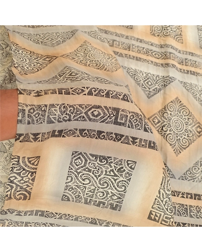 Sanskriti Vintage Sarees From India Ivory Pure Silk Printed Sari Craft Fabric, PR-61983-Ivory-Pure Silk-6