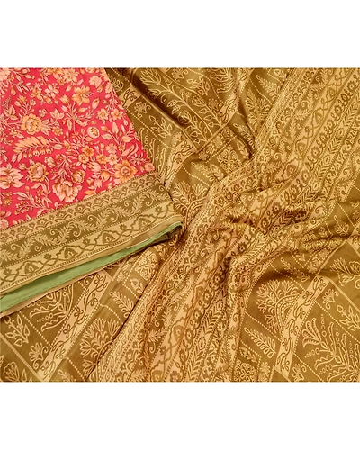 Sanskriti Vintage Sarees From India Red Pure Silk Printed Sari 5Yd Craft Fabric, PR-61984-Red-Pure Silk-2