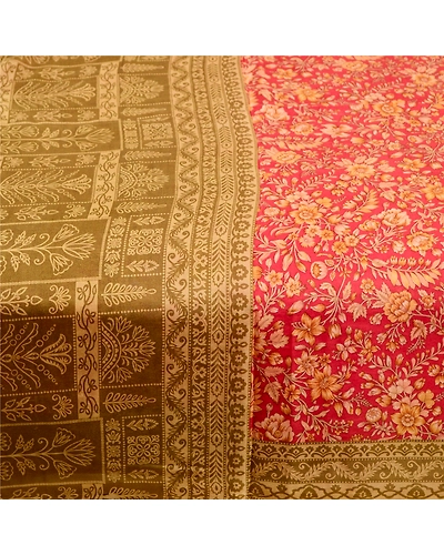 Sanskriti Vintage Sarees From India Red Pure Silk Printed Sari 5Yd Craft Fabric, PR-61984-Red-Pure Silk-3
