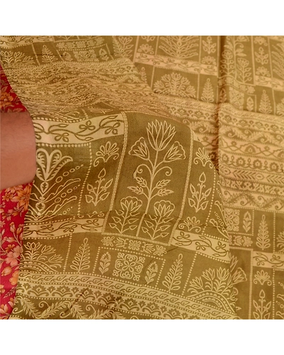 Sanskriti Vintage Sarees From India Red Pure Silk Printed Sari 5Yd Craft Fabric, PR-61984-Red-Pure Silk-5