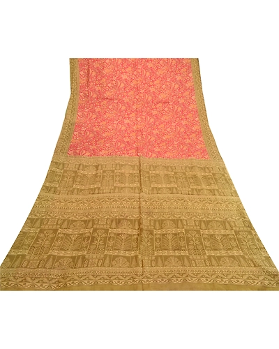 Sanskriti Vintage Sarees From India Red Pure Silk Printed Sari 5Yd Craft Fabric, PR-61984-Red-Pure Silk-7