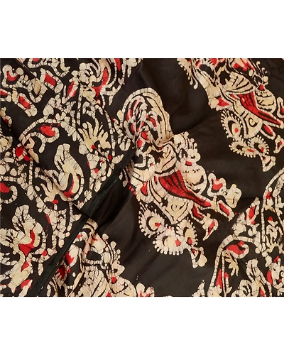 Sanskriti Vintage Sarees Batik Women Printed Cream Pure Silk Sari Craft Fabric, PR-62009-Cream-Pure Silk-1