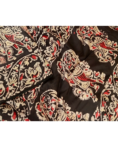 Sanskriti Vintage Sarees Batik Women Printed Cream Pure Silk Sari Craft Fabric, PR-62009-Cream-Pure Silk-2