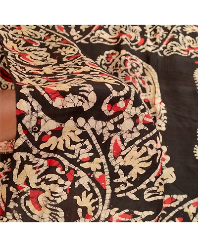 Sanskriti Vintage Sarees Batik Women Printed Cream Pure Silk Sari Craft Fabric, PR-62009-Cream-Pure Silk-5