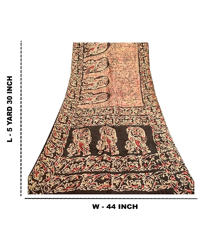 Sanskriti Vintage Sarees Batik Women Printed Cream Pure Silk Sari Craft Fabric, PR-62009-Cream-Pure Silk-8