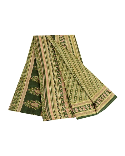 Sanskriti Vintage Sarees From India Green Printed Pure Silk Sari Craft Fabric, PR-62024-Green-Pure Silk-6
