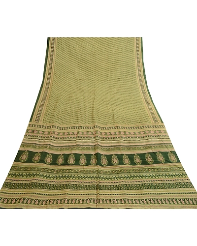 Sanskriti Vintage Sarees From India Green Printed Pure Silk Sari Craft Fabric, PR-62024-Green-Pure Silk-7