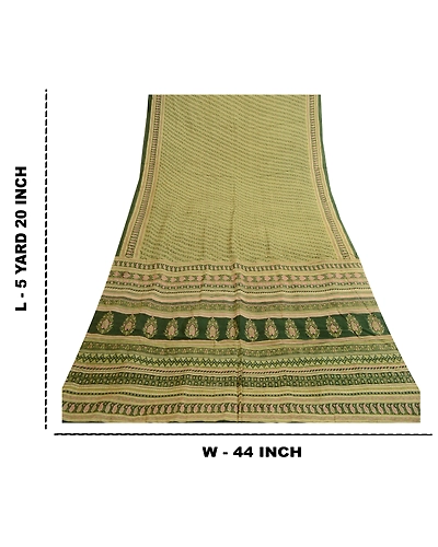 Sanskriti Vintage Sarees From India Green Printed Pure Silk Sari Craft Fabric, PR-62024-Green-Pure Silk-8