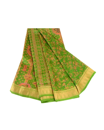 Sanskriti Vintage Sarees Indian Green Pure Silk Printed Sari Soft Craft Fabric, PR-62032-Green-Pure Silk-6