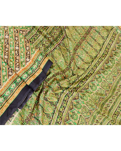 Sanskriti Vintage Sarees Green Indian Pure Silk Printed Sari Floral Craft Fabric, PR-62036-Green-Pure Silk-1