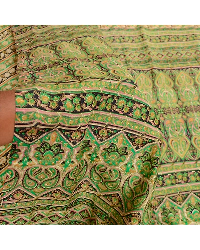 Sanskriti Vintage Sarees Green Indian Pure Silk Printed Sari Floral Craft Fabric, PR-62036-Green-Pure Silk-5