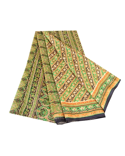 Sanskriti Vintage Sarees Green Indian Pure Silk Printed Sari Floral Craft Fabric, PR-62036-Green-Pure Silk-6