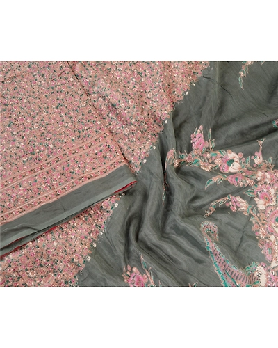 Sanskriti Vintage Sarees From India Green Blend Silk Printed Sari Craft Fabric, PR-62044-Green-Blend Silk-2