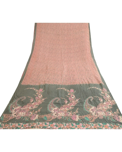 Sanskriti Vintage Sarees From India Green Blend Silk Printed Sari Craft Fabric, PR-62044-Green-Blend Silk-7
