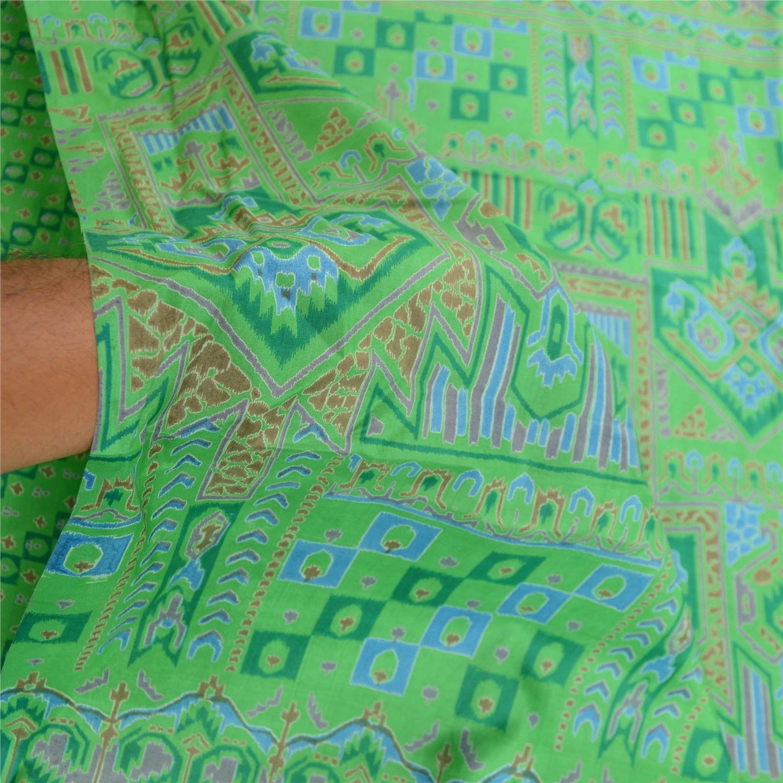 Sanskriti Vintage Sarees Green Pure Silk Printed Sari 5Yd Floral Craft Fabric, PR-62046-Green-Pure Silk-5