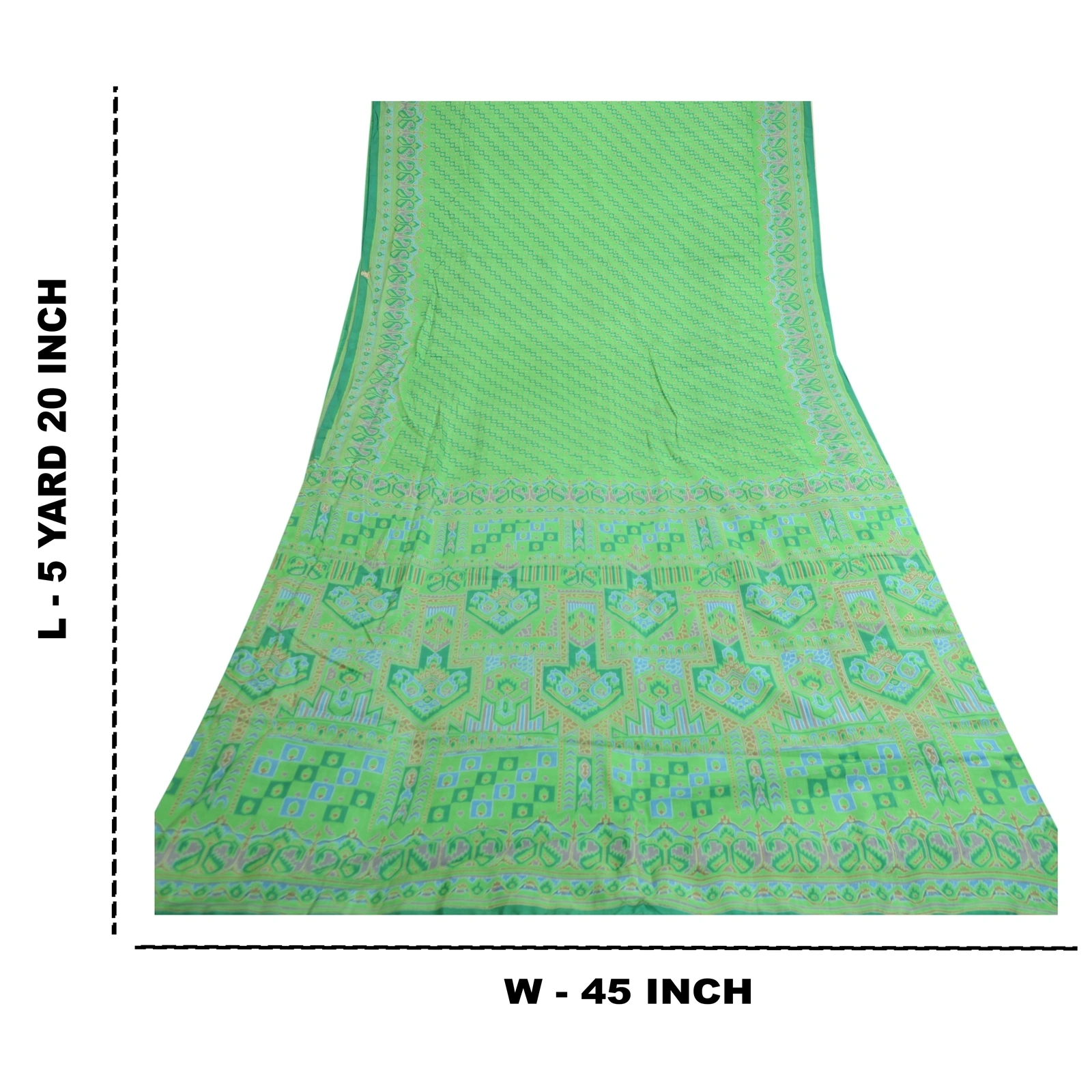 Sanskriti Vintage Sarees Green Pure Silk Printed Sari 5Yd Floral Craft Fabric, PR-62046-Green-Pure Silk-8