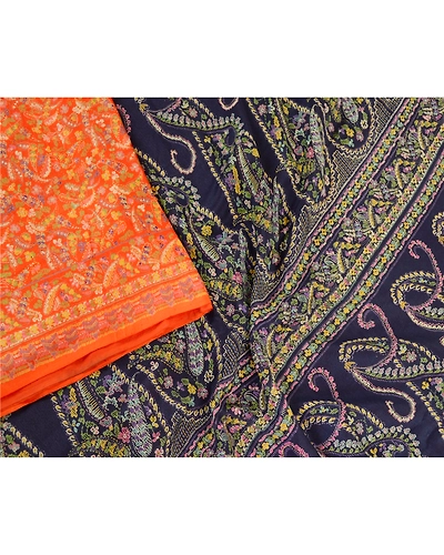 Sanskriti Vintage Sarees From India Orange Pure Silk Printed Sari Craft Fabric, PR-62056-Orange-Pure Silk-1