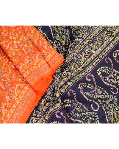 Sanskriti Vintage Sarees From India Orange Pure Silk Printed Sari Craft Fabric, PR-62056-Orange-Pure Silk-2