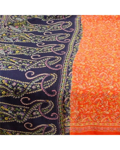 Sanskriti Vintage Sarees From India Orange Pure Silk Printed Sari Craft Fabric, PR-62056-Orange-Pure Silk-3