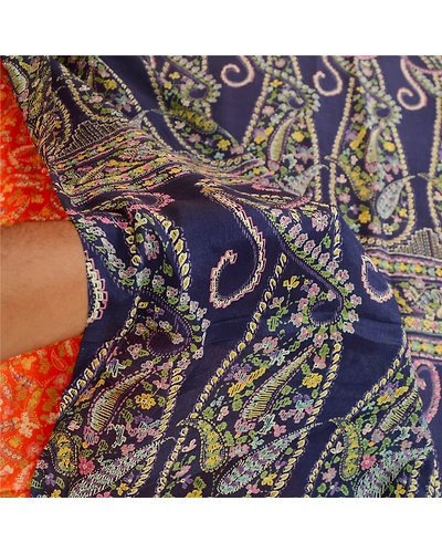 Sanskriti Vintage Sarees From India Orange Pure Silk Printed Sari Craft Fabric, PR-62056-Orange-Pure Silk-5