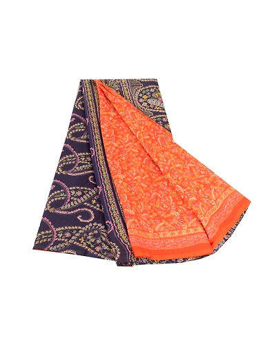 Sanskriti Vintage Sarees From India Orange Pure Silk Printed Sari Craft Fabric, PR-62056-Orange-Pure Silk-6