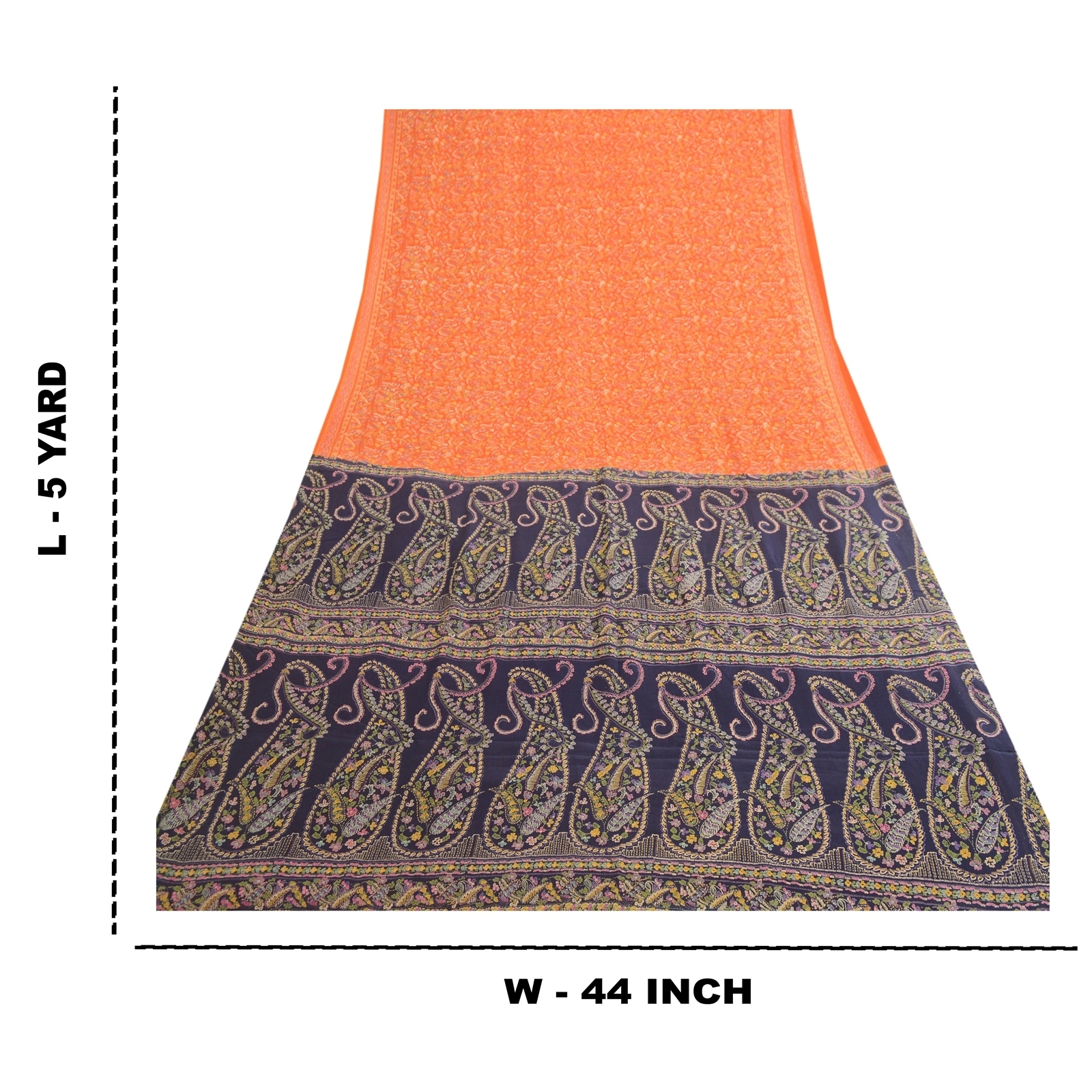 Sanskriti Vintage Sarees From India Orange Pure Silk Printed Sari Craft Fabric, PR-62056-Orange-Pure Silk-8