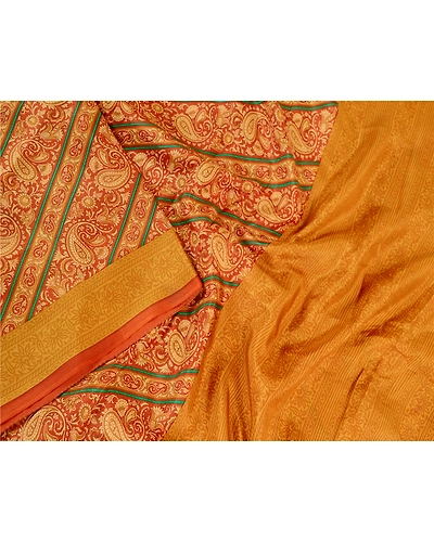 Sanskriti Vintage Sarees Orange 100% Pure Silk Printed Sari Floral Craft Fabric, PR-62061-Orange-Pure Silk-1