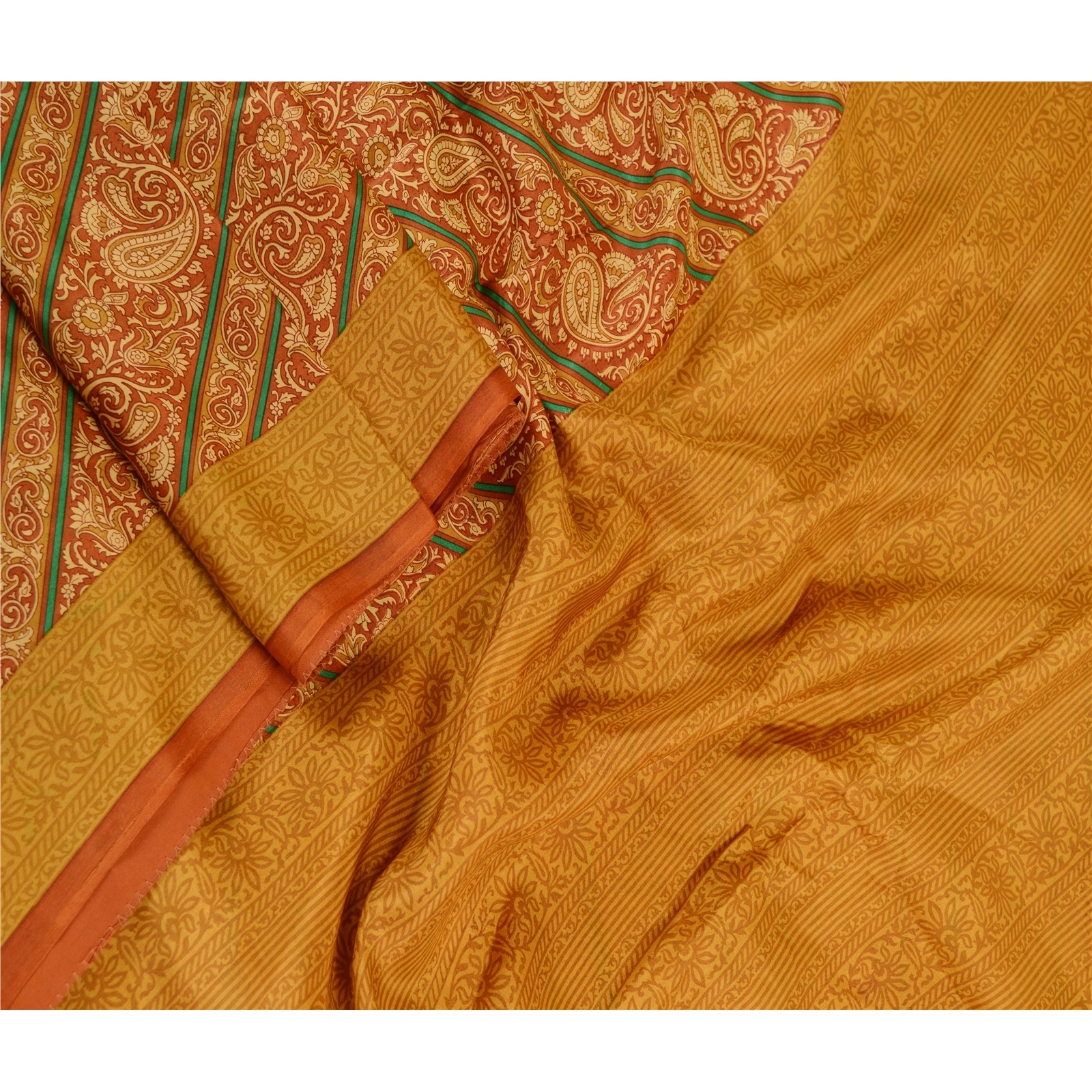 Sanskriti Vintage Sarees Orange 100% Pure Silk Printed Sari Floral Craft Fabric, PR-62061-Orange-Pure Silk-2