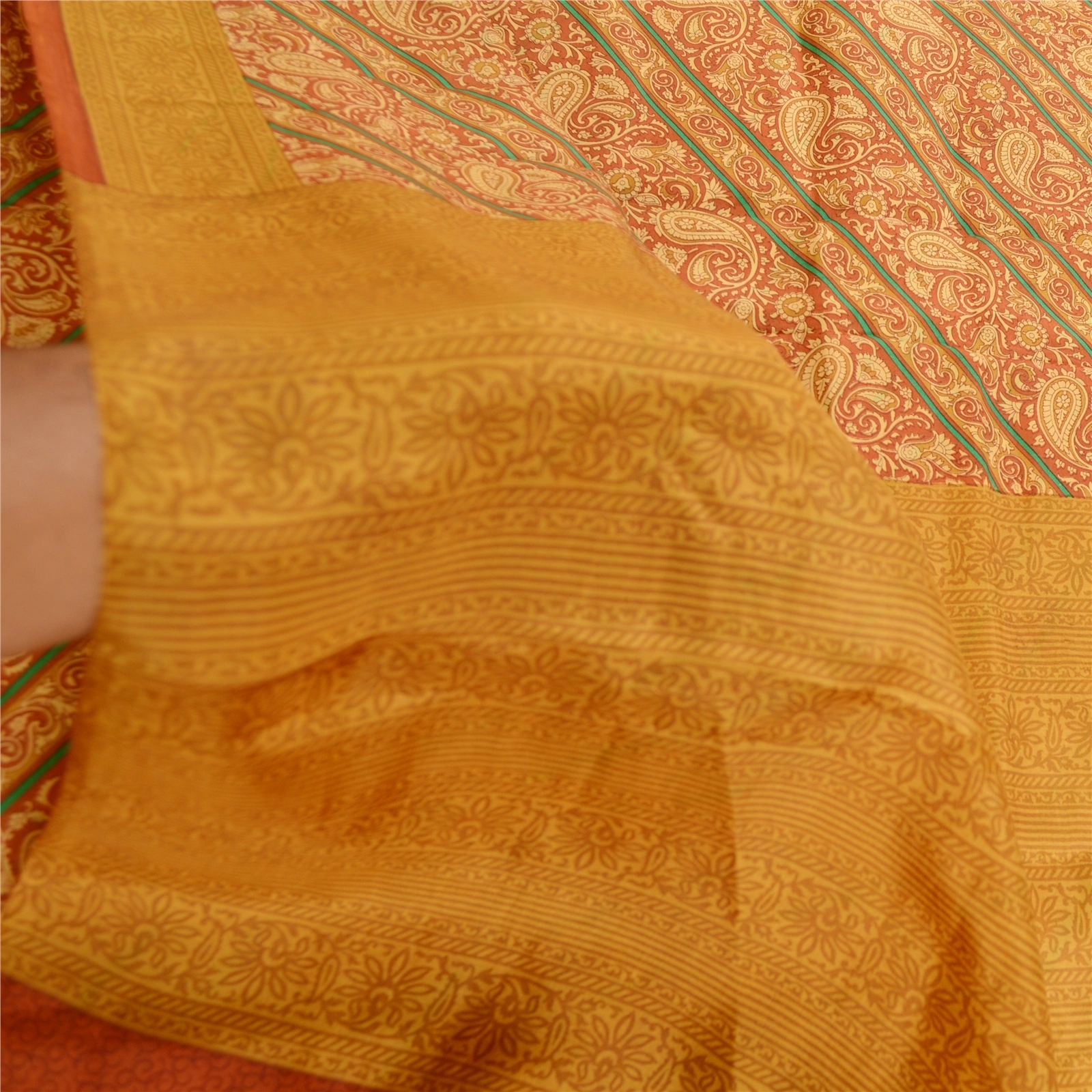 Sanskriti Vintage Sarees Orange 100% Pure Silk Printed Sari Floral Craft Fabric, PR-62061-Orange-Pure Silk-5