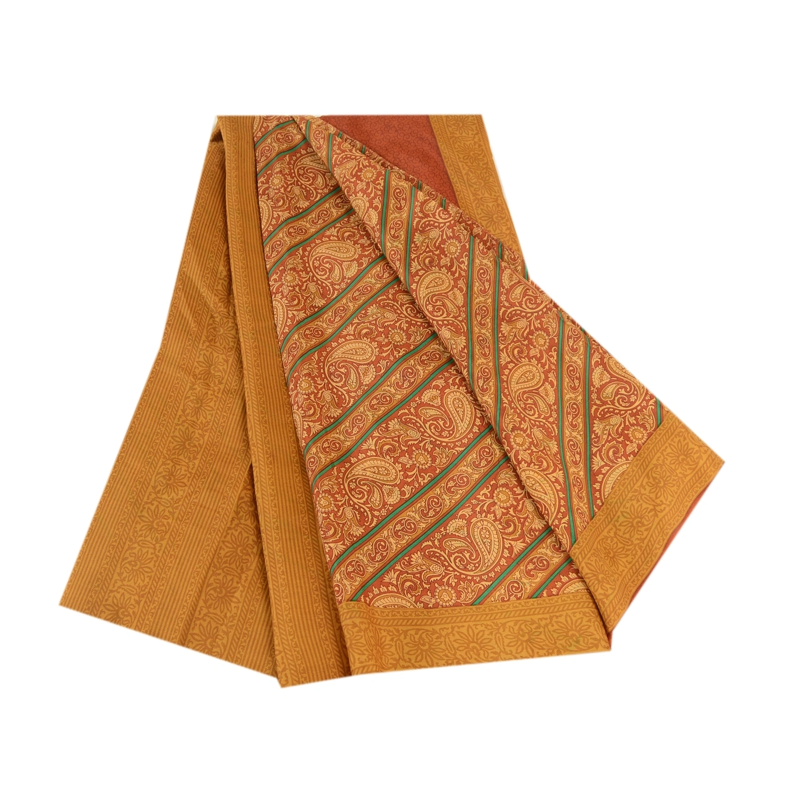 Sanskriti Vintage Sarees Orange 100% Pure Silk Printed Sari Floral Craft Fabric, PR-62061-Orange-Pure Silk-6