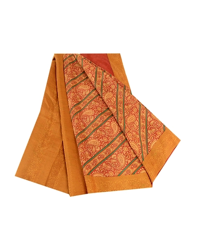 Sanskriti Vintage Sarees Orange 100% Pure Silk Printed Sari Floral Craft Fabric, PR-62061-Orange-Pure Silk-6